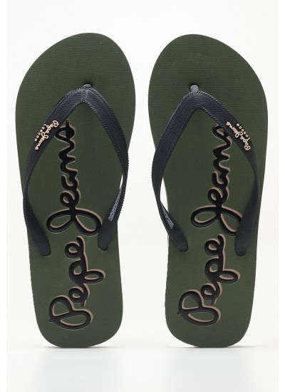 Men Flip Flops & Sandals Beach.Logo Olive Rubber Pepe Jeans