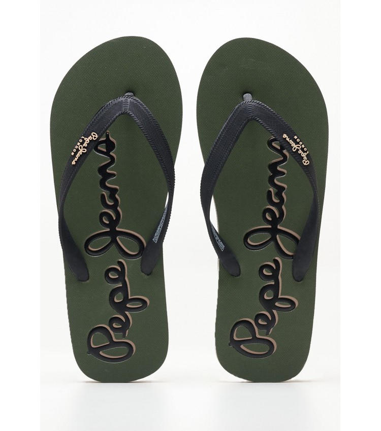 Men Flip Flops & Sandals Beach.Logo Olive Rubber Pepe Jeans