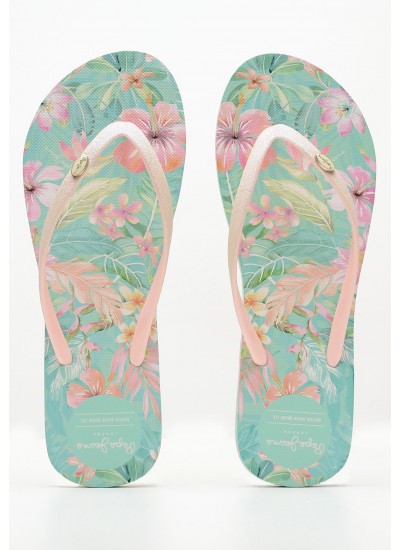 Women Flip Flops & Sandals Rake.Tropical Pink Rubber Pepe Jeans