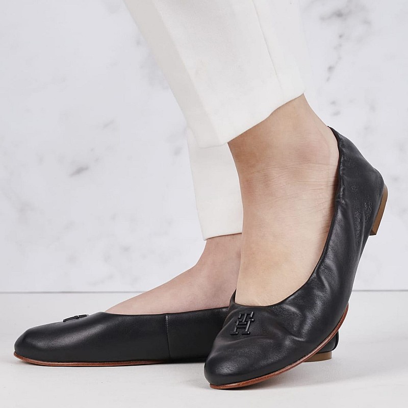 Women Balerinas Elastic.Ballerina Black Leather Tommy Hilfiger