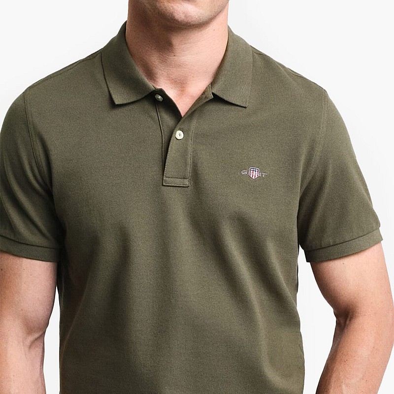Men T-Shirts Polo.Original.M Green Cotton GANT