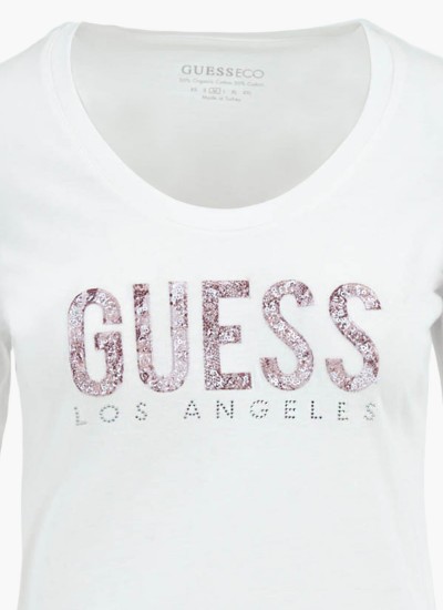 Γυναικείες Μπλούζες - Τοπ Python.Tee Άσπρο Βαμβάκι Guess