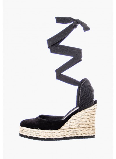 Women Espadrilles 4647 Black Suede Leather Mortoglou