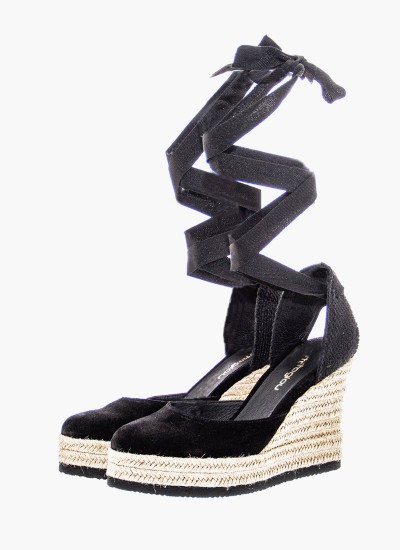 Women Espadrilles 4647 Black Suede Leather Mortoglou