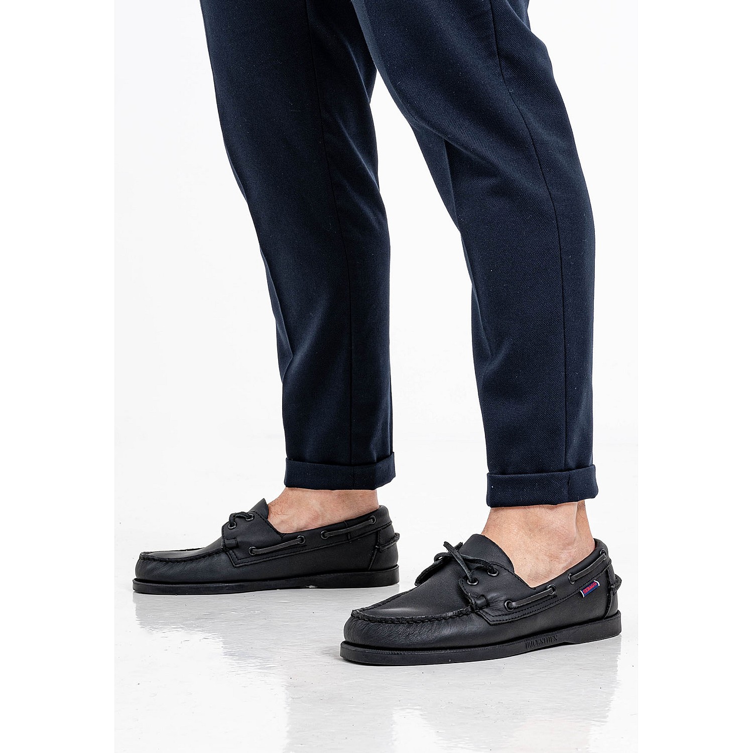 Men Sailing shoes Docksides.Port Black Leather Sebago