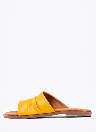 Women Flats 20648 Yellow Leather Mortoglou