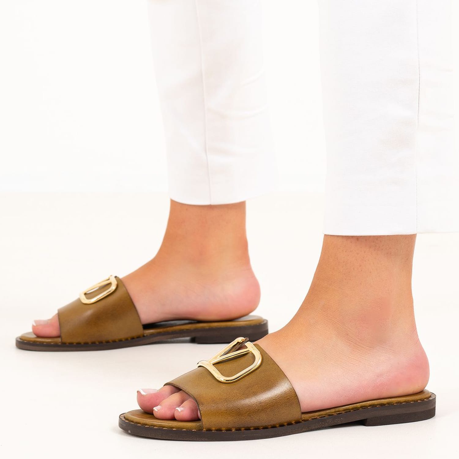 Γυναικεία Flats 2125.117134 Λαδί Δέρμα MF