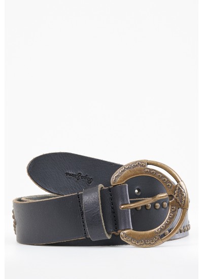 Women Belts Flora Black Leather Pepe Jeans