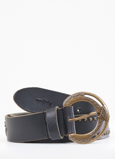 Women Belts Flora Black Leather Pepe Jeans