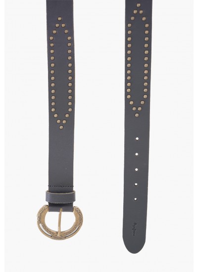 Women Belts Flora Black Leather Pepe Jeans