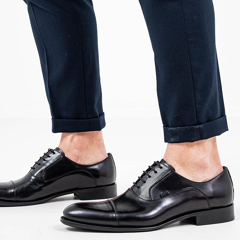 Ανδρικά Παπούτσια Δετά Q5625 Μαύρο Δέρμα Boss shoes