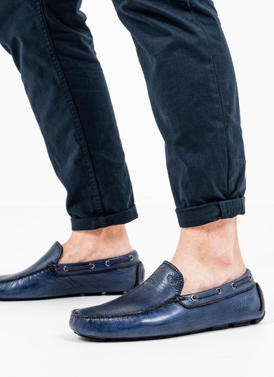 Ανδρικά Μοκασίνια Q5783 Μπλε Δέρμα Boss shoes