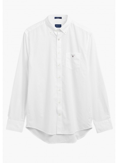 Ανδρικές Μπλούζες Broadcloth Άσπρο Βαμβάκι GANT