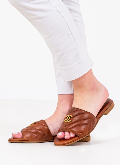 Γυναικεία Flats 4.Flat Ταμπά Δέρμα Komis and Komis