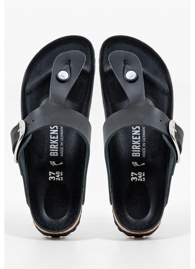 Γυναικεία Flats Gizeh.Big.Buckle Μαύρο Δέρμα Birkenstock