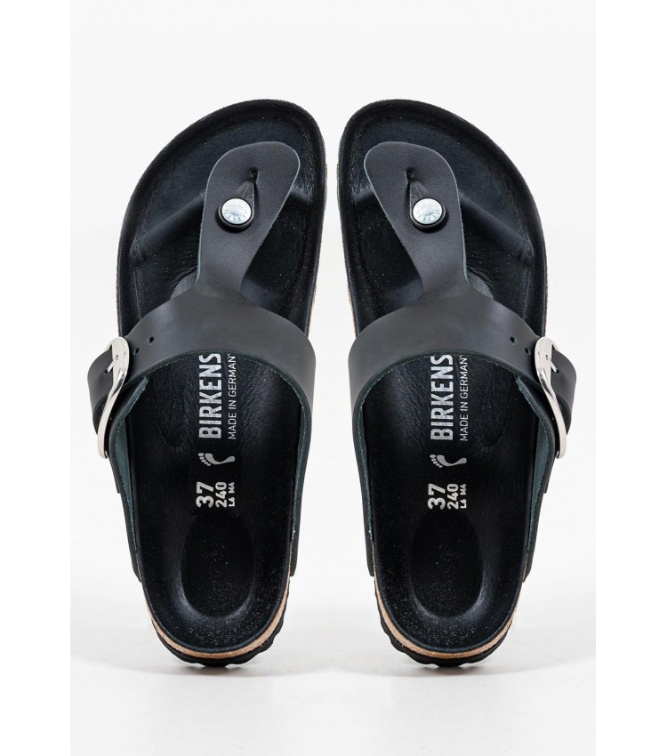 Γυναικεία Flats Gizeh.Big.Buckle Μαύρο Δέρμα Birkenstock