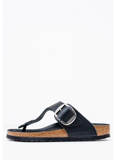 Γυναικεία Flats Gizeh.Big.Buckle Μαύρο Δέρμα Birkenstock