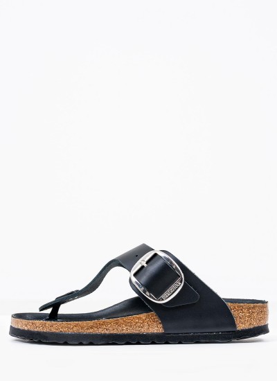 Γυναικεία Flats Gizeh.Big.Buckle Μαύρο Δέρμα Birkenstock