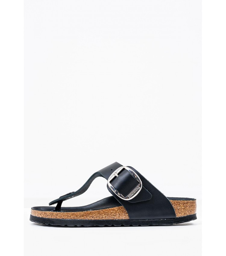 Γυναικεία Flats Gizeh.Big.Buckle Μαύρο Δέρμα Birkenstock