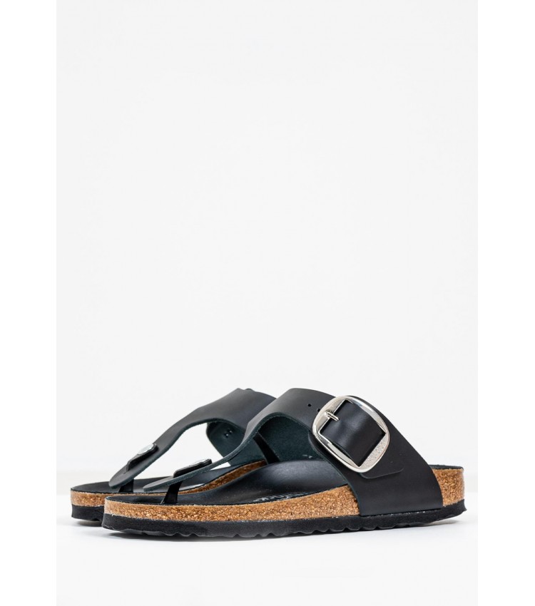 Γυναικεία Flats Gizeh.Big.Buckle Μαύρο Δέρμα Birkenstock