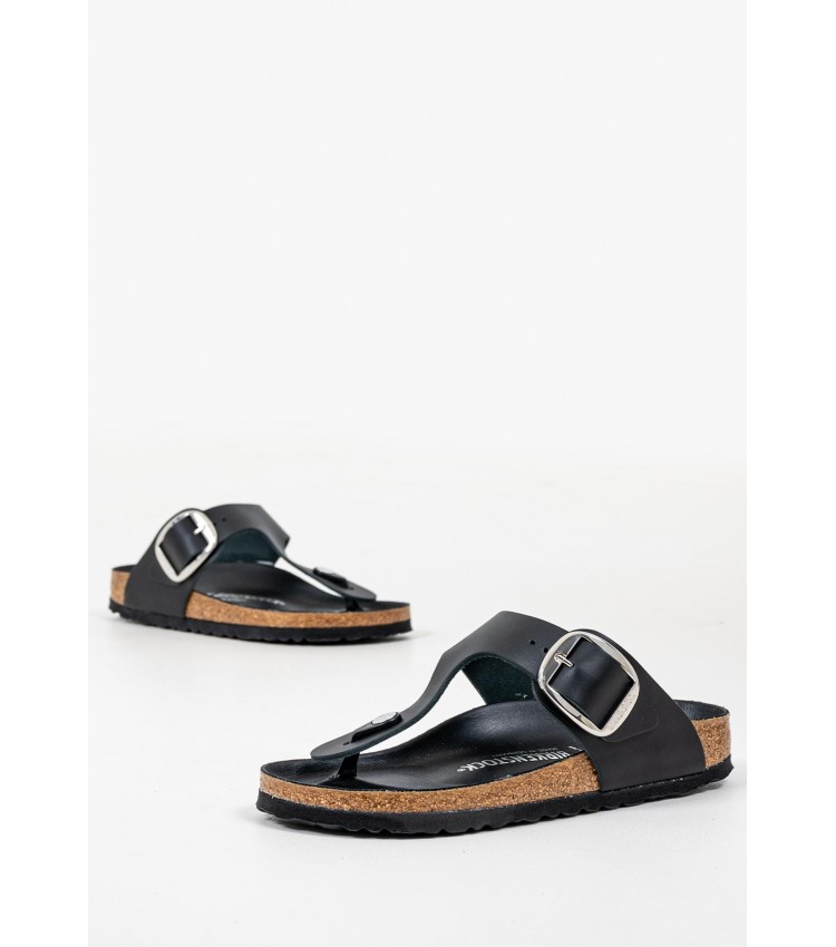 Γυναικεία Flats Gizeh.Big.Buckle Μαύρο Δέρμα Birkenstock