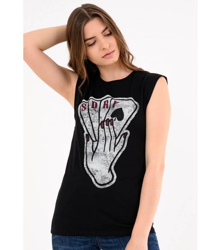 Women T-Shirts - Tops Military.Vest Black Cotton Superdry