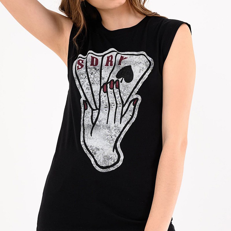 Women T-Shirts - Tops Military.Vest Black Cotton Superdry