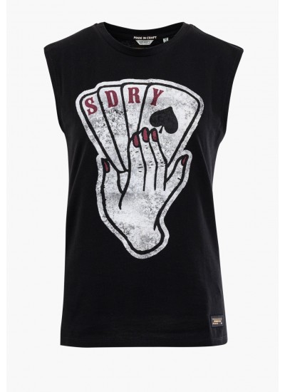 Women T-Shirts - Tops Military.Vest Black Cotton Superdry