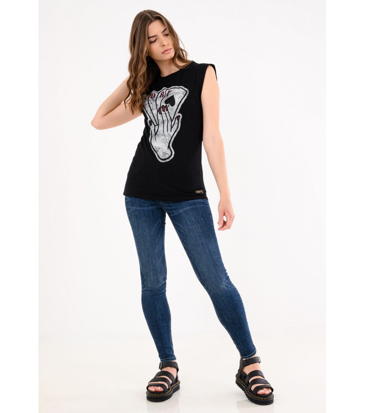 Women T-Shirts - Tops Military.Vest Black Cotton Superdry