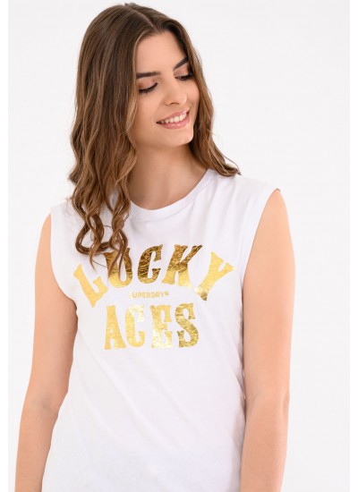 Women T-Shirts - Tops Military.Vest White Cotton Superdry