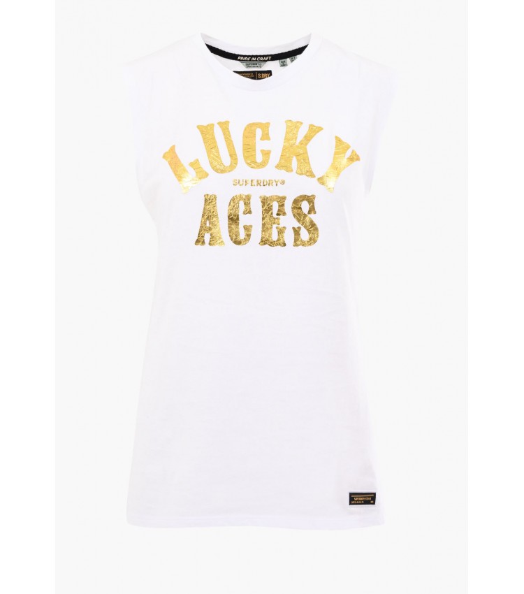 Women T-Shirts - Tops Military.Vest White Cotton Superdry
