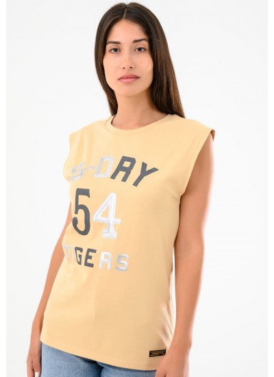 Women T-Shirts - Tops Military.Vest Beige Cotton Superdry