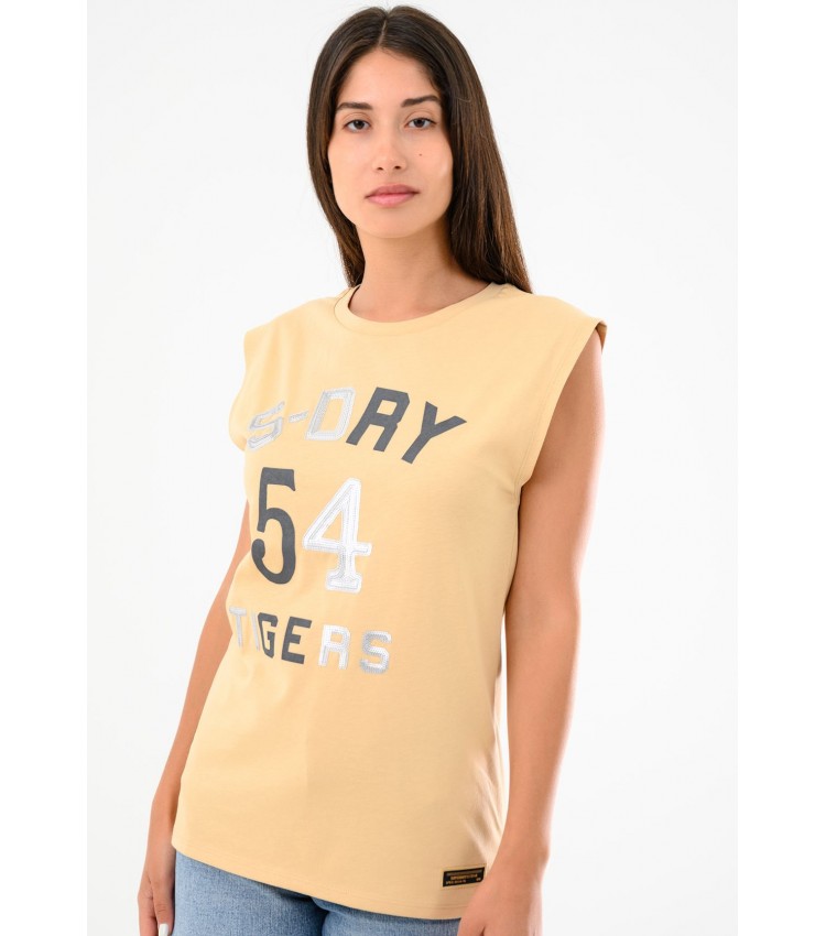 Women T-Shirts - Tops Military.Vest Beige Cotton Superdry