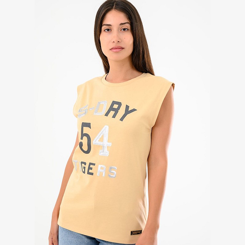 Women T-Shirts - Tops Military.Vest Beige Cotton Superdry