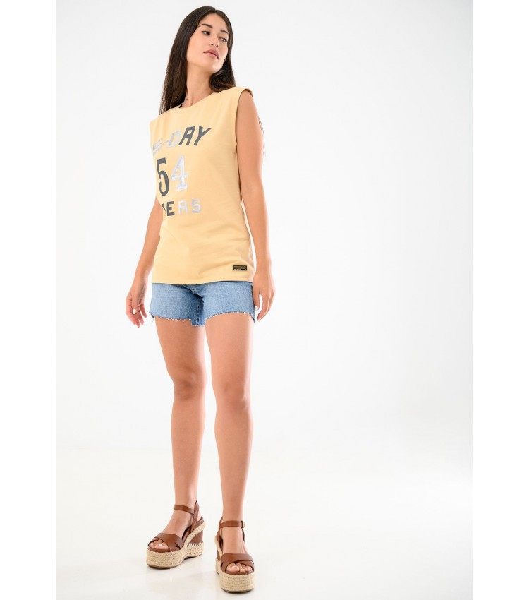 Women T-Shirts - Tops Military.Vest Beige Cotton Superdry