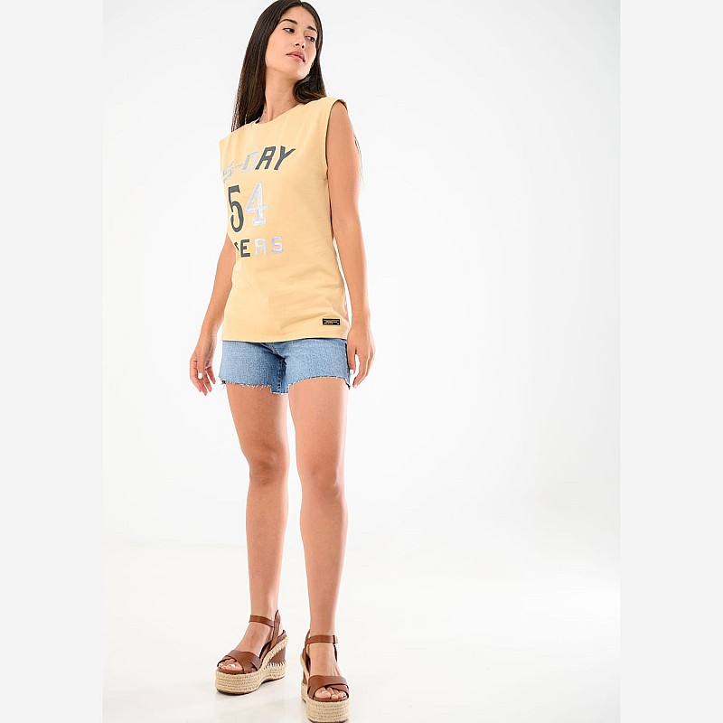 Women T-Shirts - Tops Military.Vest Beige Cotton Superdry