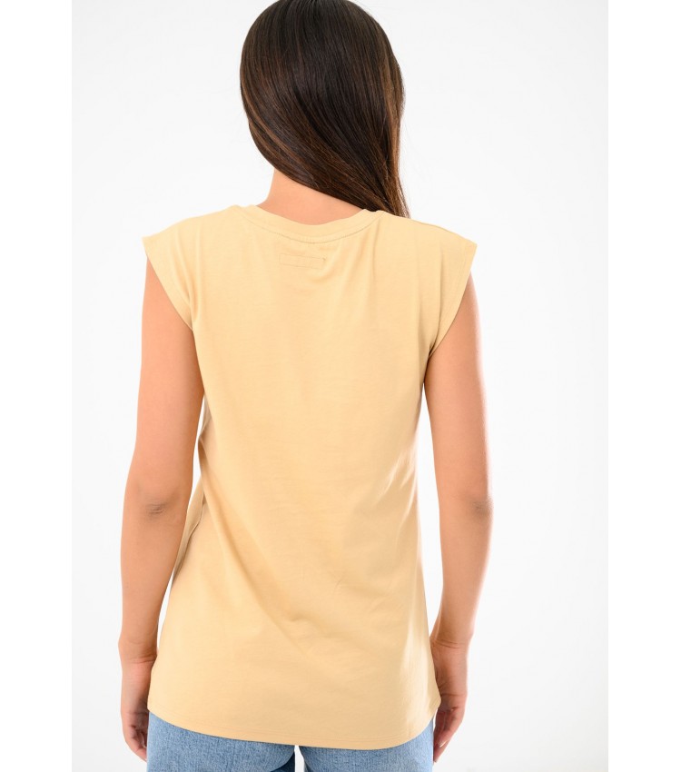 Women T-Shirts - Tops Military.Vest Beige Cotton Superdry