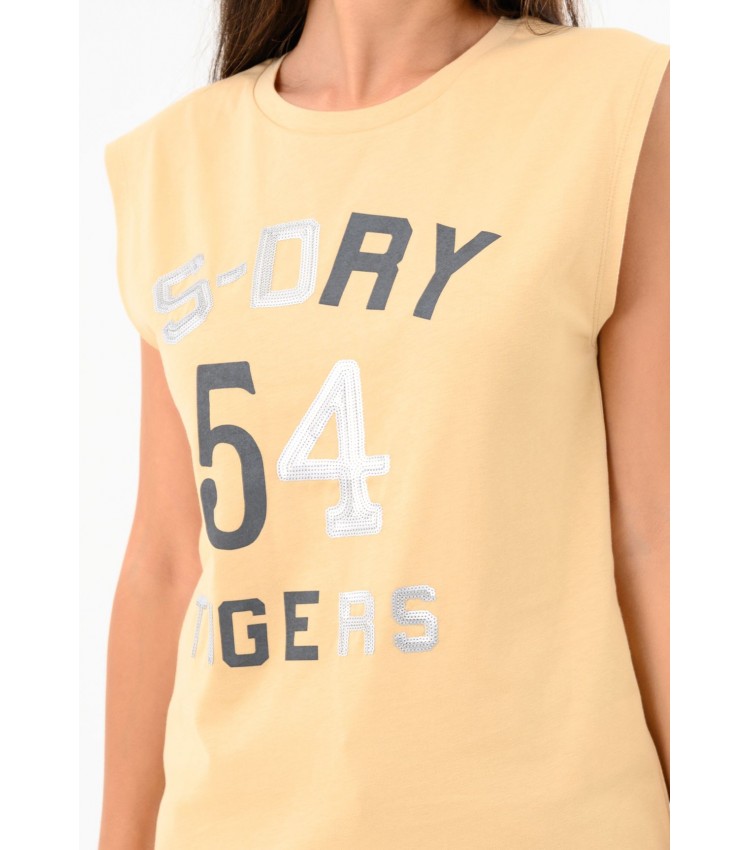 Women T-Shirts - Tops Military.Vest Beige Cotton Superdry