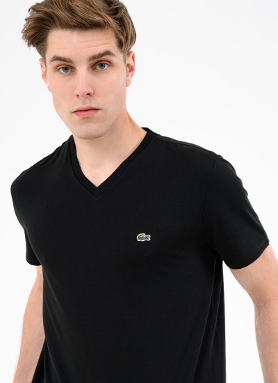 Ανδρικές Μπλούζες Shirt.V Μαύρο Βαμβάκι Lacoste