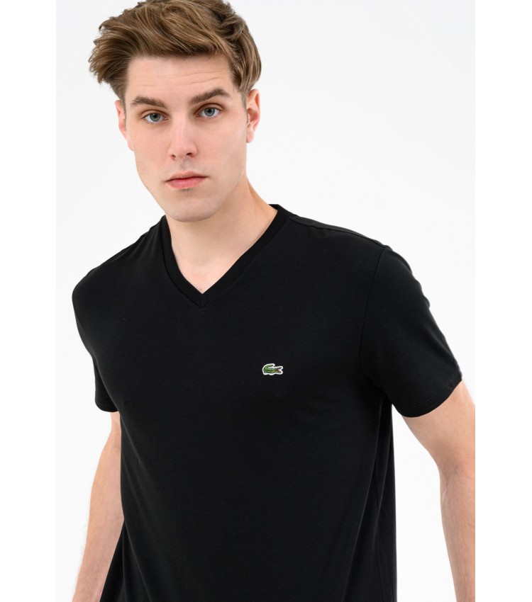 Men T-Shirts Shirt.V Black Cotton Lacoste