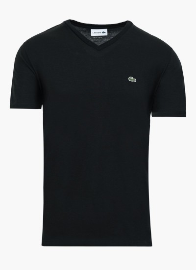 Ανδρικές Μπλούζες Shirt.V Μαύρο Βαμβάκι Lacoste