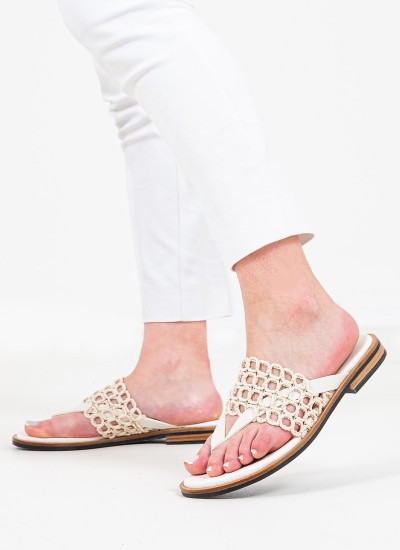 Women Flats 8519 White Leather Frau