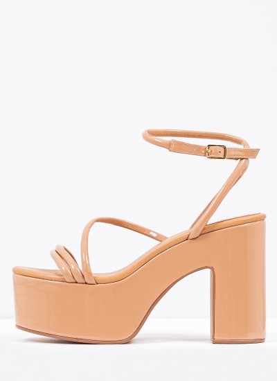 Women Sandal High Mamba.Pat Beige Shiny Leather Jeffrey Campbell