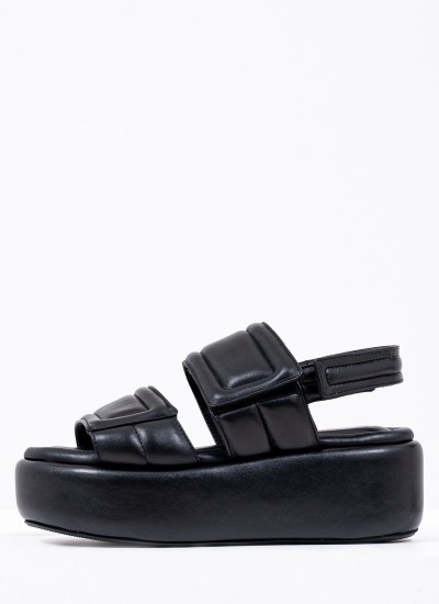 Women Platforms Low D7413 Black Leather Paola Ferri