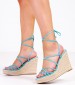 Women Platforms High Havefun Blue Suede Leather Nine West