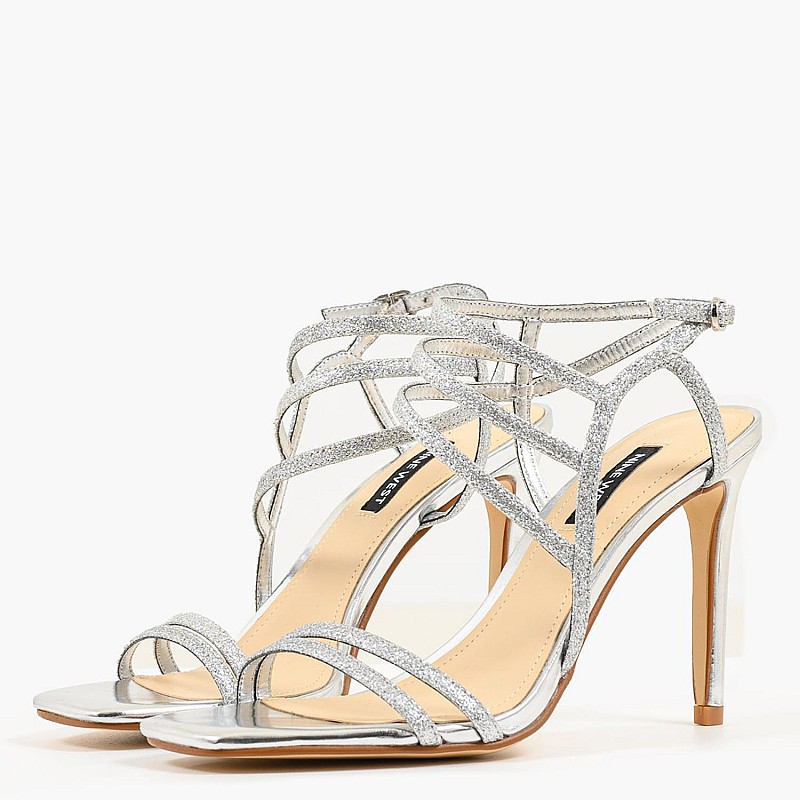 Γυναικεία Πέδιλα Ψηλά Zana3 Ασημί Λουστρίνι Nine West