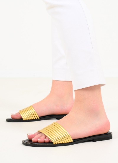 Γυναικεία Flats K4.143 Χρυσό Δέρμα Makis Kotris