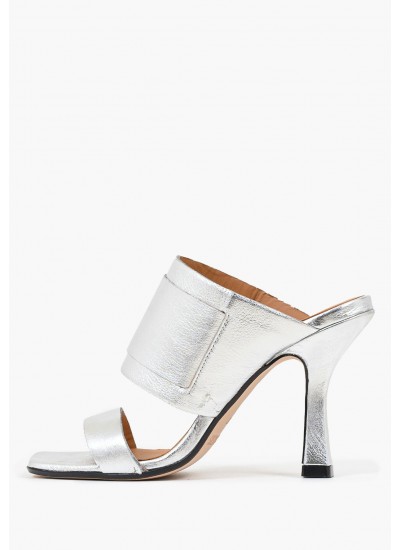 Γυναικεία Mules Zania.Strip Ασημί Δέρμα Carmens