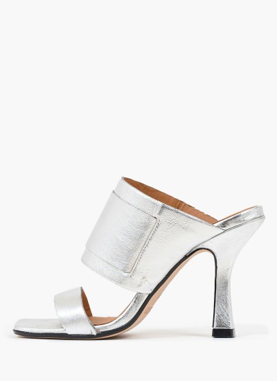 Women Mules Zania.Strip Silver Leather Carmens