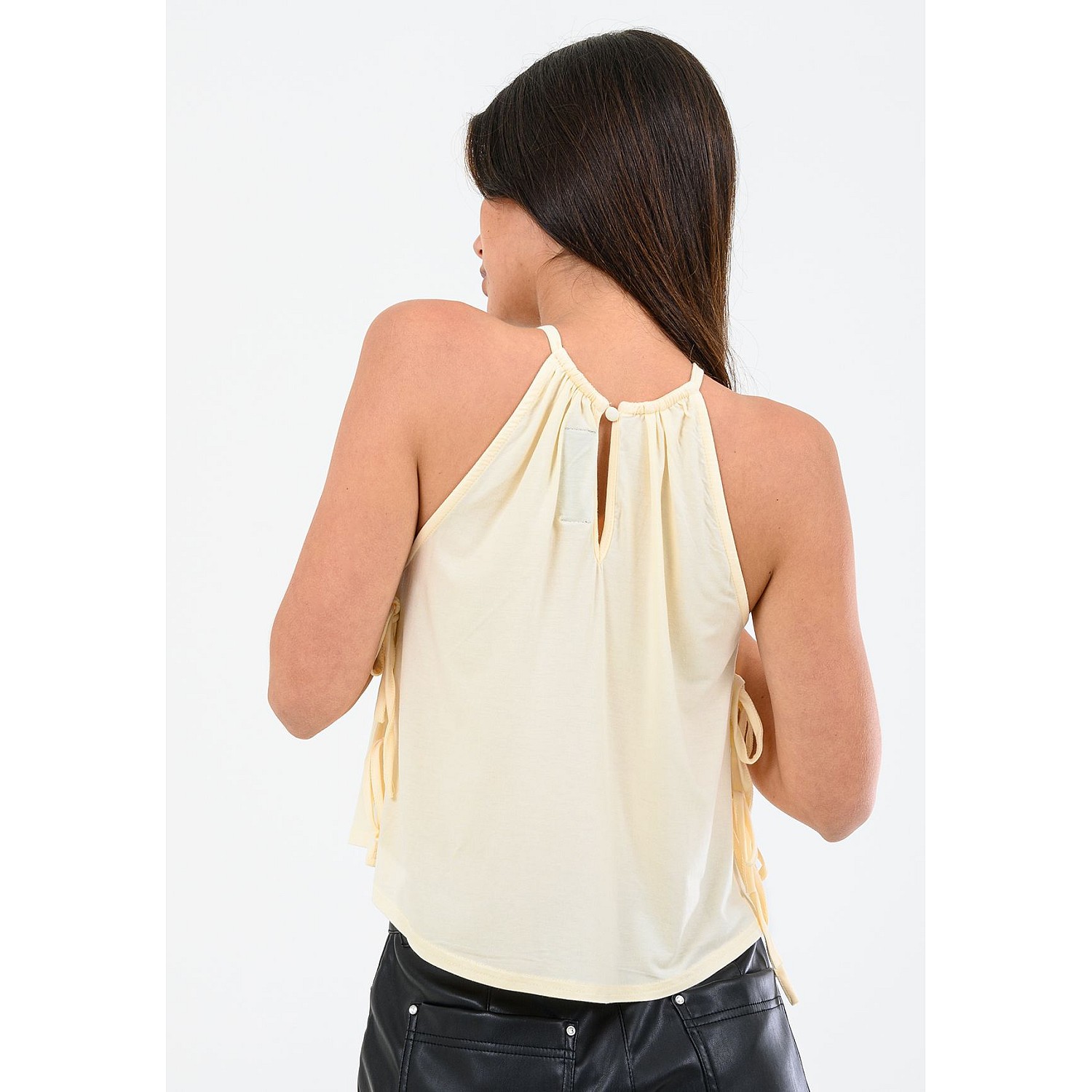 Γυναικείες Μπλούζες - Τοπ Ribbon.Tie Μπεζ Rayon Kendall+Kylie Μπλούζες - Τοπ Kendall+Kylie Ribbon.Tie-Beige